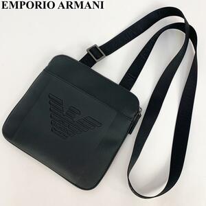 ほぼ未使用 エンポリオアルマーニ EMPORIO ARMANI ショルダーバッグ デカロゴ サコッシュ ポシェット オールレザー 斜め掛け可能 メンズ