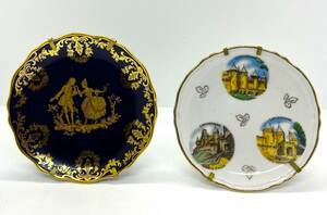 ヴィンテージ　飾皿　LIMOGES　リモージュ　11㎝　PORCELA 10.5㎝　２枚セット　フランス 西洋陶磁/2671-25