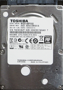 TOSHIBA MQ01ABF032 2.5インチ 7mm SATA600 320GB 40回 16834時間