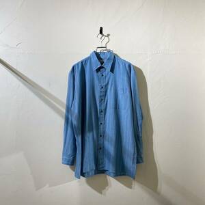 vintage euro stripe blue shirt ヨーロッパ古着 ビンテージ 長袖シャツ ストライプシャツ ブルーシャツ 80s 90s