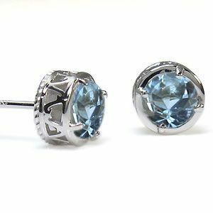 アクアマリンサンタマリア メンズピアス K18 一粒 メンズピアス 唐草