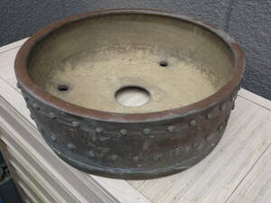 【TS20921】朱泥 花鉢 植木鉢 盆器 唐物 時代 在銘 裕以 直径38cm