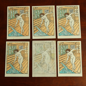 横山高夫 6　美人画 裸婦　木版画 絵葉書　10枚　肉筆下書き1枚入り　版画家 刷物 手刷彩色 日本画