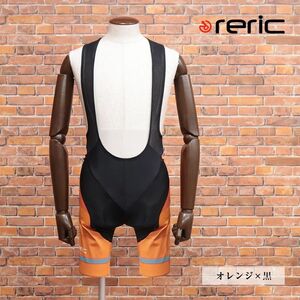 春夏/reric/XXLサイズ/国産ビブショーツ 吸汗速乾 ストレッチ メッシュ通気性◎ 幾何学柄 空気抵抗軽減APS 新品/オレンジ×黒/ib301/