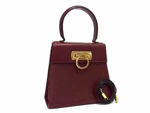 1円 ■美品■ Salvatore Ferragamo フェラガモ O212193 ガンチーニ レザー 2WAY ハンドバッグ ショルダー 斜め掛け ボルドー系 FD0005