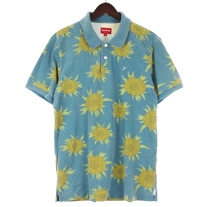シュプリーム SUPREME 15AW Sunflower Polo サンフラワー ポロシャツ 半袖 花柄 ブルー S メンズ
