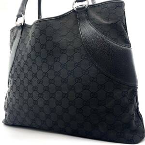 美品/A4収納◎ グッチ GUCCI メンズ ビジネス トートバッグ 肩掛け GG柄 総柄 レザー キャンバス 黒 ブラック