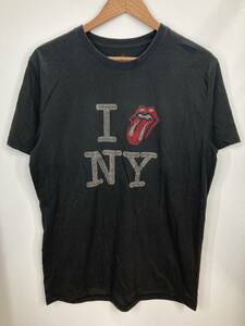 WA33【2003】VIRGIN REPUBLIC 半袖 Tシャツ 黒 Lサイズ ラインストーン ローリングストーンズロゴ I LOVE NY【120203000092】
