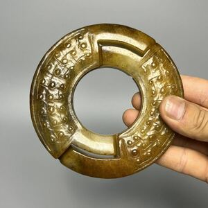 中国骨董品　文玩　和田玉　双玉玉環　古置物　古賞物　中国古美術品　時代物 玉璧 古賞物 古美術 中国美術 玉佩 置物 岫玉 