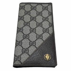 美品 GUCCI オールドグッチ グッチ ヴィンテージ クレスト紋様 GG ロゴ レザー 本革 二つ折り 長財布 札入れ カードケース ブラウン