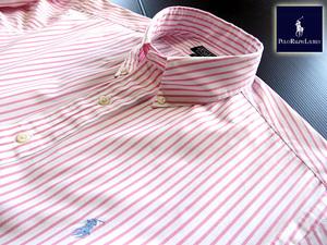 ★500円スタート！ラルフローレン RALPH LAUREN ボタンダウンシャツ 長袖 Lサイズ 希少品 クールストライプ ピンク×ホワイト
