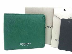 ■新品■未使用■ GIORGIO ARMANI ジョルジオアルマーニ レザー 二つ折り 財布 ウォレット 札入れ カード入れ グリーン系 BG2407