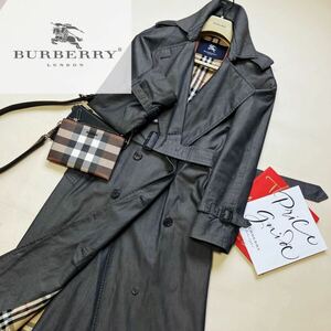 M1【サマーコットン】参考価格17万●美品BURBERRY LONDON●輝く光沢感●高級コットントレンチコート バーバリーコート レディース