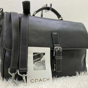 1円 【美品】 COACH コーチ ビジネスバッグ ブリーフケース 2way 5208 メンズ ブラック シルバー金具 A4収納 仕事鞄 ショルダー 書類鞄