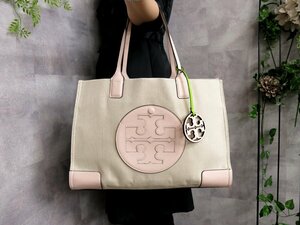 ●未使用●TORY BURCH トリーバーチ●エラ●ミラー●キャンバス カーフ レザー 本革●トート バッグ●ベビーピンク ベージュ●A4●Js45344