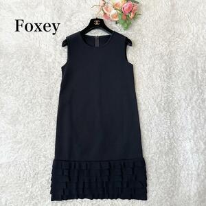 新品同様*2020年モデル FOXEY フォクシー Knit Dress Petal Hem ひざ丈 ノースリーブ ペタルヘム ニットドレス ワンピース 41353 40 M864