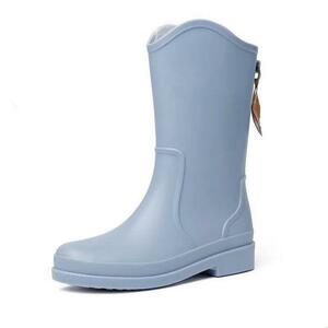 レインブーツ 24.5cm ブルー 長靴 雨靴 ミドル丈 防水 ノンスリップ