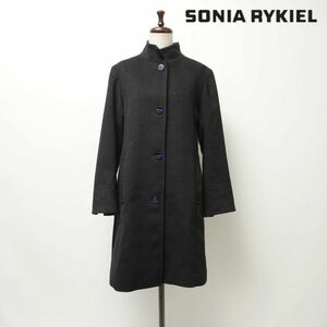 美品 SONIA RYKIEL ソニアリキエル ウール混 スタンドカラーコート レディース 黒 ブラック サイズ38*KC1266