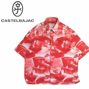 極美品 イタリア製 CASTELBAJAC トムとジェリー ピクチャー柄 ボタンダウン 半袖シャツ ドレスシャツ メンズM カステルバジャック 2405119