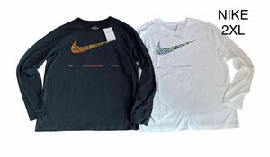 新品 正規品 【NIKE/ナイキ】スウッシュ ロングスリーブTシャツトップス 2枚セット◆ブラック&ホワイト◇黒 白◆2XL◆長袖Tシャツ ロンT