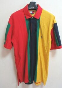 80S 90S トミーヒルフィガー 国旗タグ 鹿の子ポロシャツ L/G