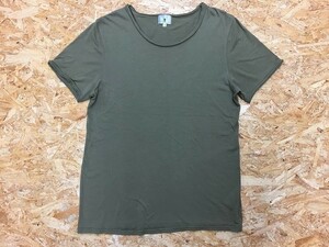 【日本製】 TK TAKEO KIKUCHI タケオキクチ サイズ3 レディース Tシャツ ラウンドネック 無地 半袖 綿×レーヨン 杢グリーン・カーキ系