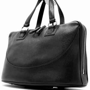 【極上品】BVLGARI ブルガリ ハンドバッグ トート メンズ シルバー金具 ロゴ刻印 ミニボストン レザー 本革 ブラック 自立型 黒色