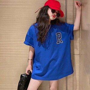 【5枚まとめ】 【新品】160cm ダンス 衣装 BIG Tシャツ tシャツ 女の子 ジュニア ロング丈 半袖 ブルー