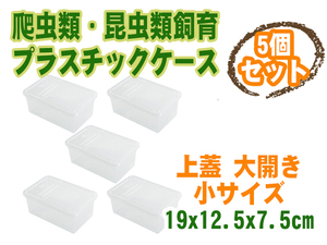 新品 爬虫類昆虫類飼育 プラスチックケース 上蓋 大開き 横置き 3サイズ展開 クリア 小サイズ ５個セット [2592:broad]