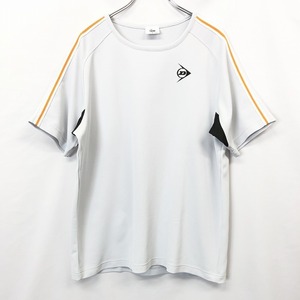 ダンロップ DUNLOP スポーツ Tシャツ カットソー ロゴ刺繍 ラグラン 半袖 日本製 ポリ100% M ライトグレーブルー・オフホワイト系 メンズ
