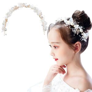 【新品・未使用】カチューシャ キッズ ヘアアクセサリー ヘッドドレス 髪飾り パール 花かんむり ティアラ こども フォーマル 発表会 sm482