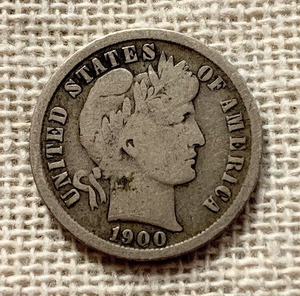 アメリカ銀貨 1900年 バーバーダイム１DIME 10セント 約2.3g 銀900 S刻印