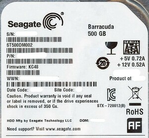 【中古】SEAGATE製HDD ST500DM002 500GB SATA600 7200 2000～3000時間以内 [管理:1050009641]