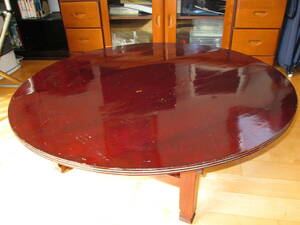 ■桜無垢材手作り円形テーブル（直径90cm）折り畳み式簡易収納　昭和レトロ（昭和20年代）