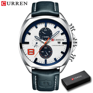 CURREN 8324 メンズ 腕時計 高品質 クオーツ スタイリッシュ デザイン スポーツ ウォッチ レザー バンド カジュアル 時計 Silver × White