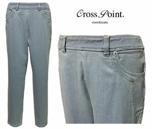 クロスポイント CrossPoint　大きいサイズ　ストレッチデニム　クロップドパンツ　楽々ウエストストレッチ　ブルー　size1　13号