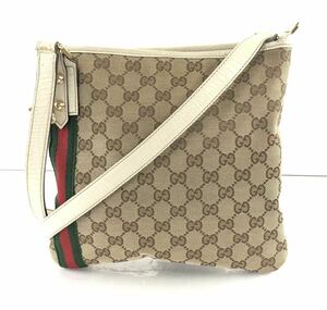 【SU342】GUCCI グッチ オールドグッチ ショルダーバッグ GGキャンパス GG柄 シェリーライン ベージュ系 斜め掛け 144388213317 バッグ 