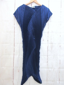 ISSEY MIYAKE イッセイミヤケ デザインワンピース 2 IM53FH004 ネイビー 日本製 PLEATS PLEASE プリーツプリーズ