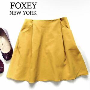 FOXEY NEWYORK フォクシーニューヨーク イリプスフレアスカート イエロー サイズ38 スカート ひざ丈 