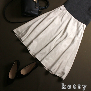 美品 ケティ Ketty 淡色 スエードタッチ Aライン フレアスカート スエードスカート 3 L ライトグレー 綺麗め 春 秋 冬 合物 上品 シンプル