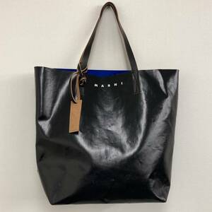 MARNI マルニ TRIBECA バイカラー ショッピングバッグ トートバッグ PVCレザー ブラック ブルー トライベッカ カバン 鞄 かばん 2090424