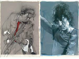 コレクタブル 絵画 Sebastian Kruger Keith Richards Ronnie Wood Performing Rolling Stones GUITARISTS SUITE シルクスクリーン 121/130