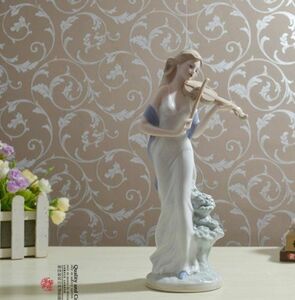 置物 バイオリンを奏でる西洋人女性像 陶器