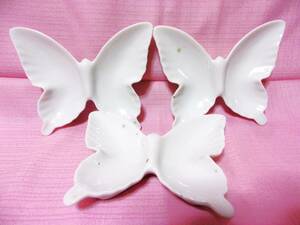 珍品 白い蝶の先つけ皿 前菜皿 蝶型小皿３枚セット銀接ぎ