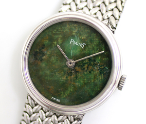 【PIAGET】ピアジェ　ラウンド　K14WG　天然石 文字盤 （翡翠 文字盤） 手巻き　レディース　腕時計