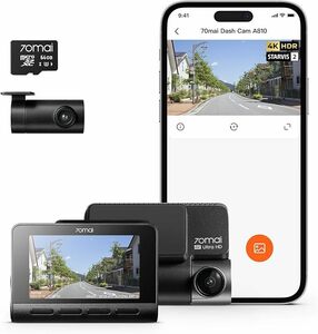 【最新4K UHD超高精細記録】70mai Dash Cam 4k A810ドライブレコーダー 前後2カメラHDR対応 小型ドラレ