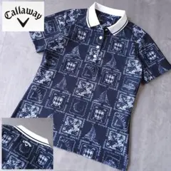 【キャロウェイ】グラフィックデザイン×バイカラー 半袖ゴルフポロシャツ 紺色L