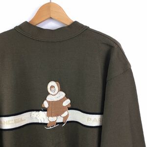 【LANCEL PARIS】ビンテージ ニット カーディガン M ランセル エスキモー ウール セーター 高級ライン 古着 日本製 ワッペン刺繍