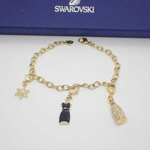 1円~ SWAROVSKI スワロフスキー ブレスレット チャーム ゴールドカラー ラインストーン