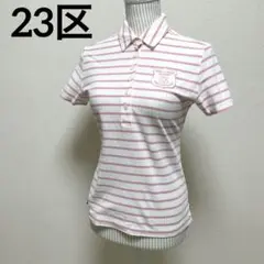 23区　ゴルフウェア　ポロシャツ　半袖シャツ　ボーダー　ピンク×ホワイト